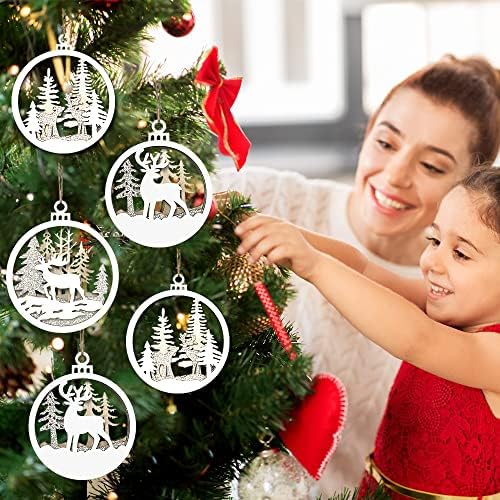 Oscenlıfe Kış Harikalar Süsler için Noel Ağacı, 6 Paketi Glitter Ren Geyiği Ahşap Süsler, yuvarlak Noel Süslemeleri