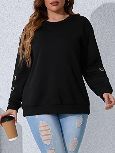 GLOWPIXIE kadın Tişörtü Artı Grommet Kuşgözü Damla Omuz Kazak Tişörtü (Renk: Siyah, Boyut: XX-Large)