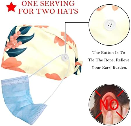 2 Paket çalışma kapağı Düğme ve Ter Bandı Kadınlar için Uzun Saç Ayarlanabilir Kravat Geri Şapka Sevimli Tilki Yaprakları