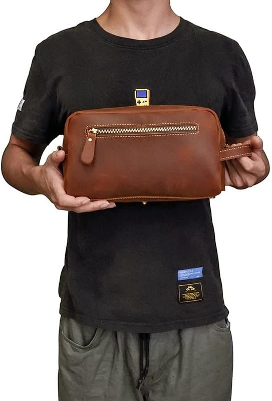 MJWDP Deri Erkek Kozmetik Çantası Unisex makyaj çantası Vintage yıkama Torbaları erkek makyaj Çantaları Seyahat Organizatör