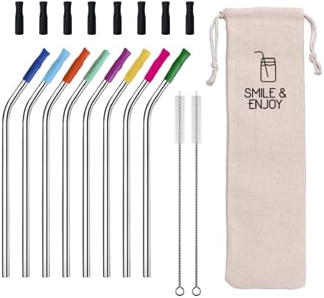 Pipetler-Renkli ve Siyah Silikon Uçlu Yeniden Kullanılabilir Paslanmaz Çelik Pipetler, Saman Temizleyici Fırça ve