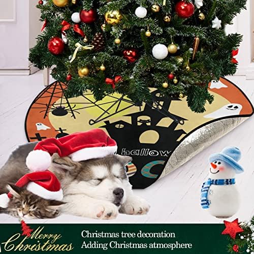 visesunny Noel Ağacı Mat Mutlu Cadılar Bayramı Boo Yarasa Örümcek Web Hayalet Siyah Kedi Kale Ağacı Standı Mat Zemin
