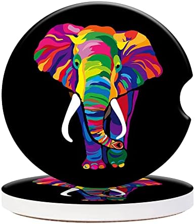 CLEVI 2 Paketi Evrensel Seramik Araba Bardak Gökkuşağı Parlak Renk Afrika Safari Hayvan Filler Fildişi, seramik Taş