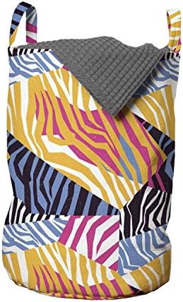 Ambesonne Safari Çamaşır Torbası, Renkli Hayvan Derisi Zebra Baskı Vahşi Yaşamdan İlham Alan Tasarım Çizgili Sanat,