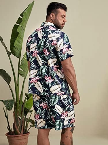 FDSUFDY İki Parçalı Kıyafetler Erkekler için Erkekler Tropikal Baskı Cep Ön Gömlek ve Şort (Renk: Çok Renkli, Boyut: