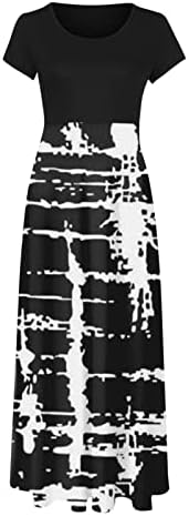 Jielayou kadın 2023 Yaz Maxi Elbiseler Moda Çizgili baskılı uzun elbise Rahat Crewneck Kısa Kollu Kat Uzunluk Elbise