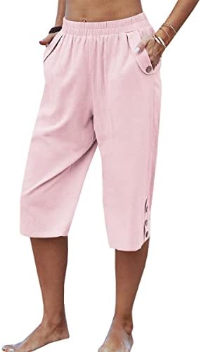 Veatzaer Bayan Rahat kapri pantolonlar Elastik Bel Düz Renk 3/4 yazlık pantolonlar Cepli