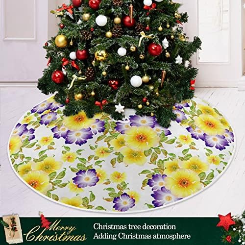 Oarencol Sarı Çiçek Noel Ağacı Etek 36 inç Mor Çiçek Yaprakları Noel Tatil Parti Ağacı Mat Süslemeleri