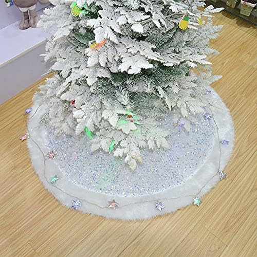 HUIJIE Noel Ağacı Etekler-Renkli Sequins Beyaz Peluş Noel Ağacı Baz Süsler,Yeni Yıl Ev Dekorasyon Tatil Parti Sahne