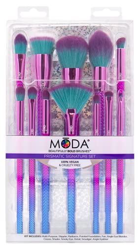 MODA Prizmatik, 12 adet İmza makyaj fırçası Seti, İçerir-Pudra, Fondöten, Yelpaze, Leke, Kırışık, Detay ve Astar Fırçaları
