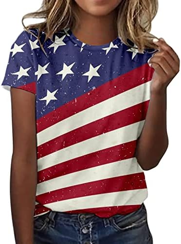 4th Temmuz Gömlek Kadın ABD Bayrağı T Shirt Rahat Yaz Üstleri Kısa Kollu Tee Gömlek Vatansever Rahat Gevşek Moda Bluz
