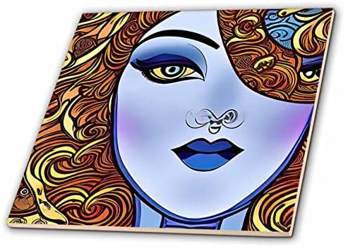 3dRose Art Nouveau kadın. Mavi yüzlü gizemli fantastik prenses hediye Karoları (ct-376031-3)