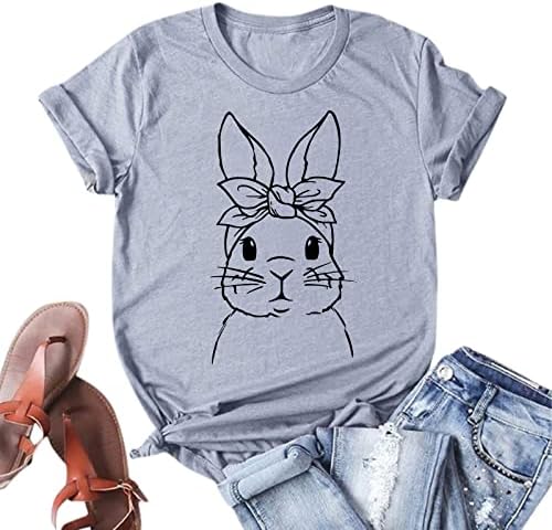 Paskalya tavşanı Gömlek Kadınlar için Gevşek Fit O Boyun Kısa Kollu Baskılı Sevimli Casual Tees Tops Tişörtü