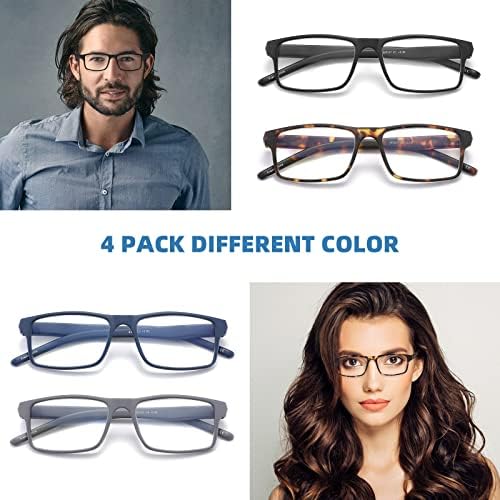 JAWSOCK 4 paketi okuma gözlüğü mavi ışık engelleme için erkek kadın, dikdörtgen çerçeve bilgisayar okuyucular ile