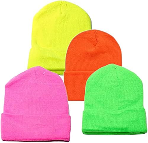 Markayı seçin. Toptan 4 Parça Unisex Neon Örgü Uzun Manşet Kayak Düz Bere Şapka Kap Düz Renk Beany