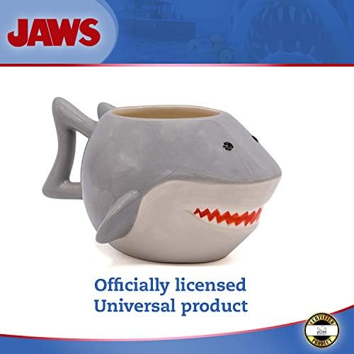Gümüş Buffalo Jaws Köpekbalığı Yüz 3D Heykel Seramik Kahve Kupa, 20 Ons
