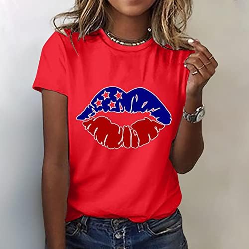 Bayan T Shirt Kısa Kollu Bağımsızlık Günü Gömlek Kadın Grafik T Shirt Kadın Üst Crewneck Kısa Kollu Dudak