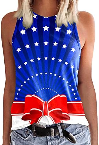 4th Temmuz Gömlek Kadınlar için ABD Bayrağı Yaz Kolsuz bisiklet yaka tankı Üstleri Yıldız Çizgili T - Shirt Casual