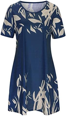 gakvbuo kadın Günlük Elbiseler Yaz Kısa Kollu T Gömlek Elbise Crewneck Çiçek Baskı Plaj Elbise Tunik Salıncak Midi