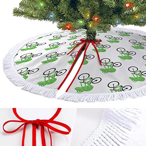Kurbağa Sürme Bisiklet Baskı Noel Ağacı Etek Püskül ile Merry Christmas Partisi için Noel Ağacı Altında