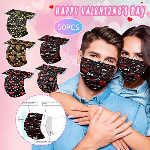 Jtckarpu 50 Paket Sevgililer Tek Kullanımlık Maskeler Kadınlar için Sevgililer Günü Yetişkin Kadın Çift Olmayan Dokuma
