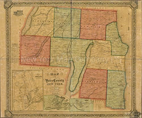 SONSUZ FOTOĞRAFLAR 1855 Harita| Yates County Haritası, New York| Dresden Yates County|Dresden Yates County, N.