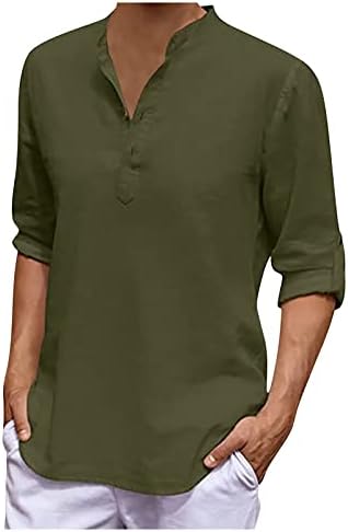 ZEFOTİM Keten Gömlek Erkekler için Uzun Kollu Düğme Aşağı Elbise Gömlek Casual Düz Slim Fit Plaj Gömlek…