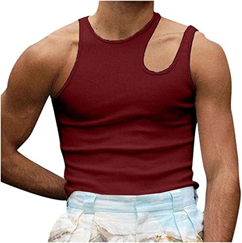 Dgoopd erkek Yaz Moda Tankı Üstleri Seksi Düzensiz Kolsuz Tee Gömlek Moda Gece Kulübü Yelek Sıkı Tankı Oymak