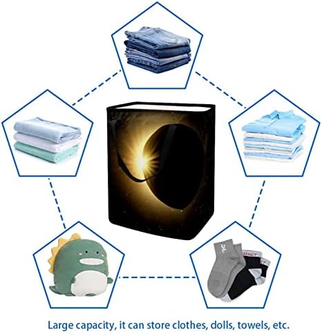 Siyah Uzay Gökyüzü Arka Plan ile Güneş Tutulması Baskı Katlanabilir Çamaşır Sepeti, 60L Su Geçirmez çamaşır sepetleri