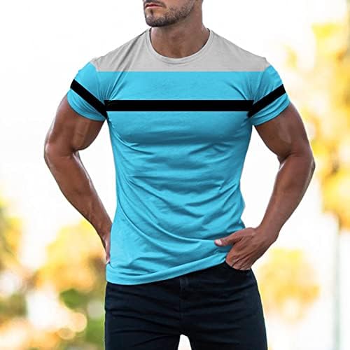 XXBR Yaz Erkek V Boyun Kısa Kollu T-Shirt Renk Blok Patchwork Çalışma Tee Üst Atletik Egzersiz Spor Slim Fit Tshirt