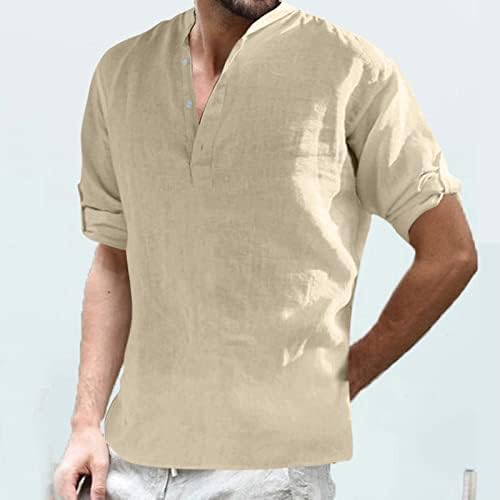 Gömlek Erkekler için Erkek Casual Katı Üst Gömlek Standı Yaka Bluz Düğme Roll Up Kollu Uzun Kollu Yarım Kollu