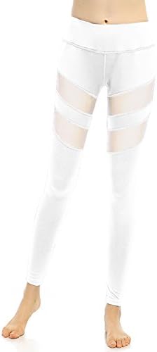 MT - ST Kadın Yoga Spor Tayt egzersiz pantolonları Açık Şeffaf Panelli S Beyaz