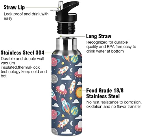 Glaphy Uzay Roketi ve Dış Gezegen Hasır Kapaklı Renkli Su Şişesi, BPA İçermez, 20 oz Su Şişeleri Yalıtımlı Paslanmaz