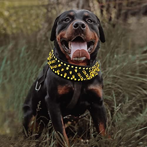 teemerryca Sağlam Geniş Siyah PU Deri Altın Çivili Köpek Tasmaları, Orta Büyük Cins Erkek Evcil Hayvan için Gıcırtı