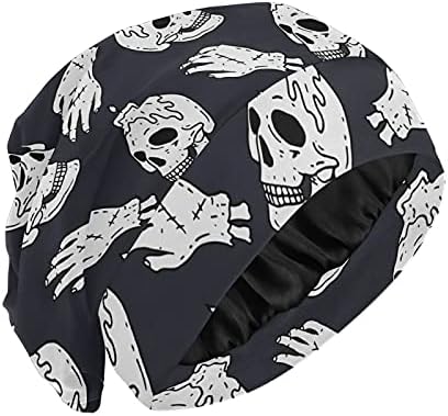 Kafatası Kap Uyku Kap Çalışma Şapka Bonnet Beanies Kadınlar için Cadılar Bayramı Kafatası Siyah Beyaz Uyku Kap Çalışma