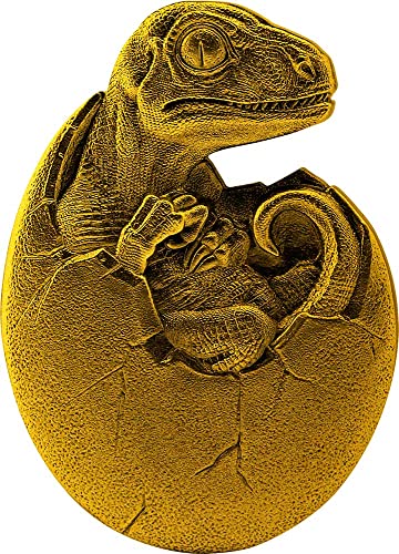 2021 DE Yumurtadan PowerCoin Velociraptor Bebek Dinozor Yaldızlı 2 Oz Gümüş Sikke 10000 Frank Chad 2021 Antika Kaplama