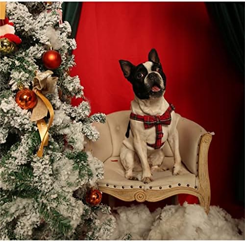 FEGOCLT Pamuk Kırmızı Ekose Noel Köpek Koşum Papyon ve Temel Köpek Tasma Ayarlanabilir Toka Pet Malzemeleri (Boyut: