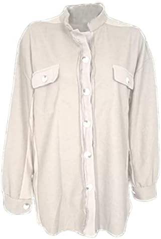 Shacket Ceket Kadın Kış Uzun Kollu Düğme Gömlek Tops Artı Boyutu Hırka Ekose Giyim Yaka Uzun Palto