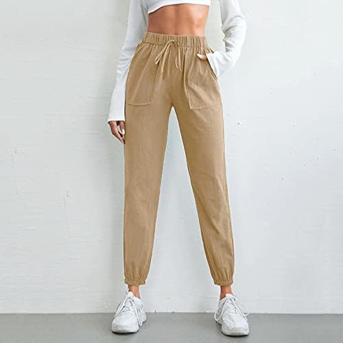 Pamuk Keten Pantolon Kadınlar için, Yaz Şık Rahat Yoga Kapriler Yaz Moda Kırpılmış Pantolon Bayan Jogger kalem pantolon