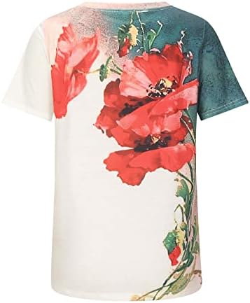 Kısa Kollu Gömlek Bayan Sonbahar Yaz Pamuk Crewneck Tekne Boyun Grafik Çiçek Brunch Bluz T Shirt Bayanlar için HV