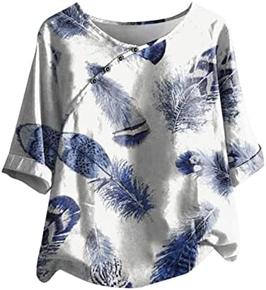Bayan Yaz Casual Gömlek Moda Çiçek Baskı Düğmesi T Shirt Yuvarlak Boyun Yarım Kollu Bluz Gevşek Fit Tops