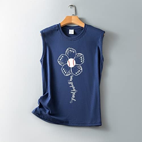Kadın Sevimli Beyzbol Grafik T Shirt Casual Kolsuz Crewneck Tankı Yaz Tees Tops
