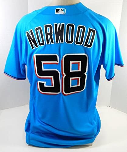 Miami Marlins John Norwood 58 Oyun Yayınlanan Mavi Forma 46 DP22216 - Oyun Kullanılmış MLB Formaları