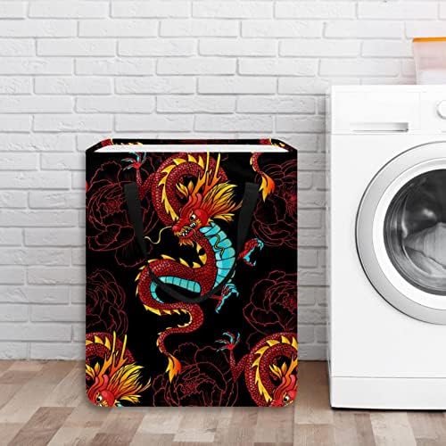 Çin Ejderhaları ve Şakayıkları Baskı Katlanabilir çamaşır sepeti, 60L Su Geçirmez çamaşır sepetleri Çamaşır Kutusu