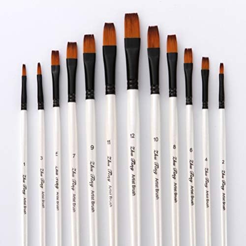 VİCASKY 12 adet boya fırçası Seti Ahşap Naylon Çizim Fırçaları Suluboya Yağlıboya Kalem Düz Kafa Fırça Kalem Sanatçı