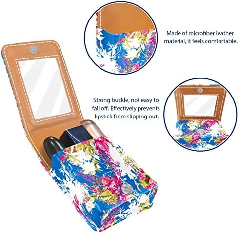 ORYUEKAN Ruj Kılıfı Ayna ile Sevimli Taşınabilir Makyaj Çantası kozmetik torbası, Tropikal Bitkiler Pembe Çiçekler