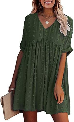 F_Gotal Kadın Yaz Sundress Boho Düz Midi Elbise Yüksek Bel İmparatorluğu Dantel Elbise Hollow Out 3/4 Kollu Salıncak