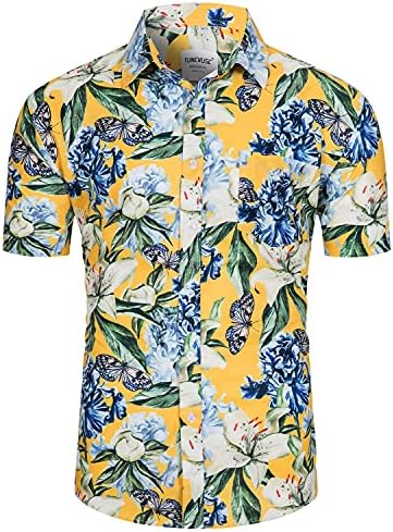 TUNEVUSE Mens Hawaiian Kısa Kollu Gömlek Takım Elbise Çiçek Baskı Takım Elbise Tropikal 2 ADET Setleri Düğme Aşağı