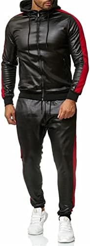 Erkek Hakiki Koyun Derisi Deri Koşu Eşofman Ceket Pantolon Spor Hoodie Seti (İki Renkli Şeritler )