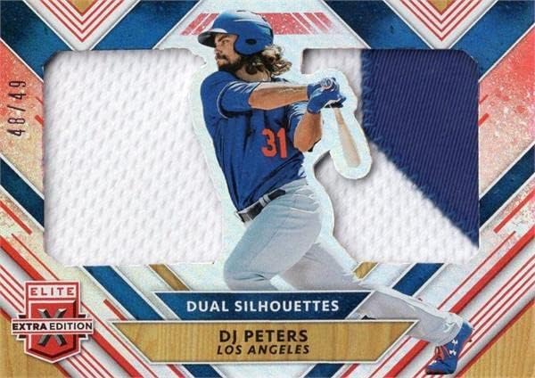 DJ Peters oyuncu yıpranmış jersey yama beyzbol kartı (Dodgers, Rangers) 2018 Panini Elite Ekstra Çift Siluetleri Çaylak